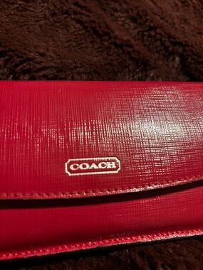 Coach Red Textured Leather Wallet